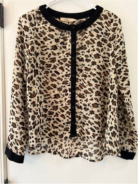 Elodie Leopard Print Blouse XS Beige Black